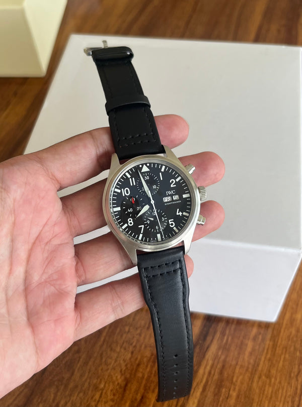 Pilot's Chrono Graph Watch - Le Petit Prine Edition - Black Dial/ Silver Case - Black Leather Strap