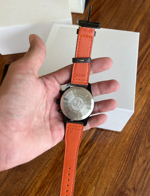 Top Gun Chronograph Watch - Black Case -  Brown Leather Strap