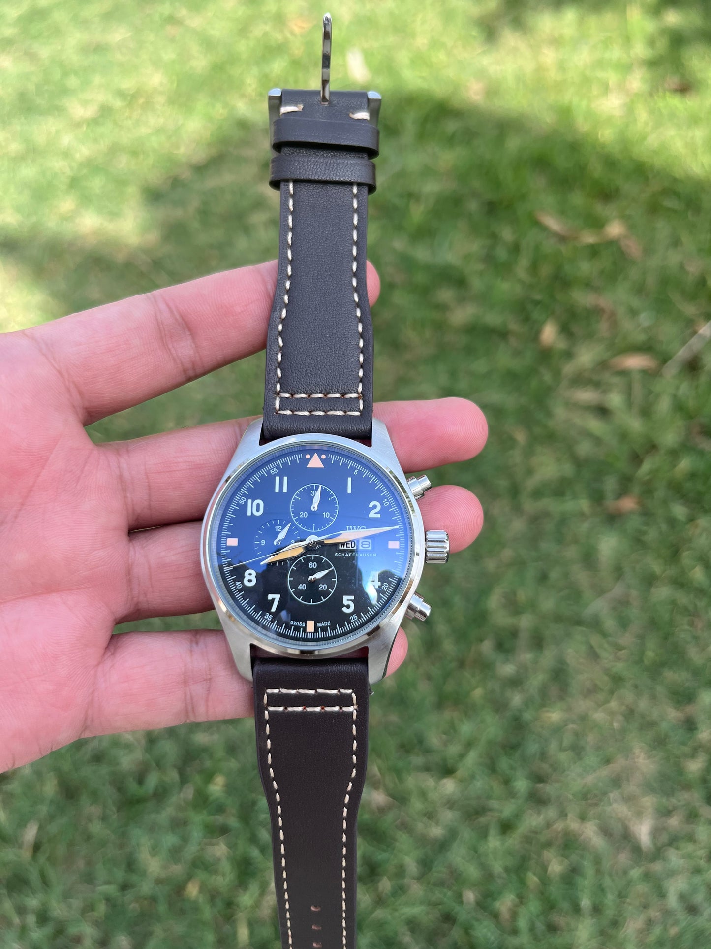 Pilot’s Chronograph Watch - Classic Black/Khaki Dial - Brown Leather Strap