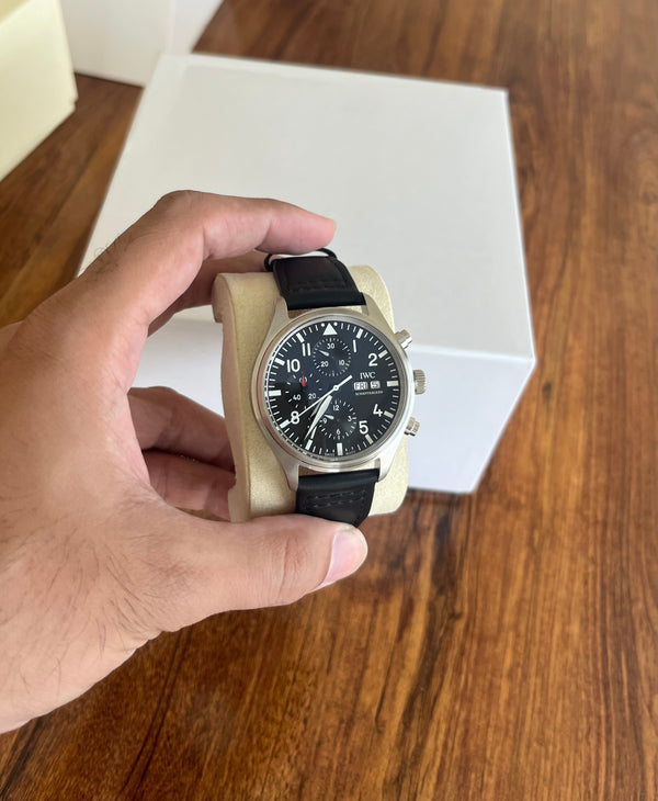 Pilot's Chrono Graph Watch - Le Petit Prine Edition - Black Dial/ Silver Case - Black Leather Strap
