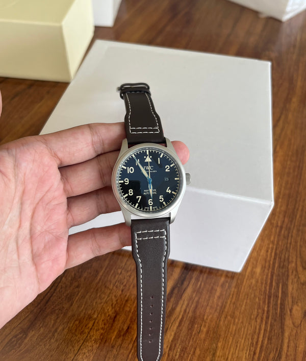 Mark XVIII Pilot's Watch - Classic Black/Khaki Dial Matt Silver Case - Brown Leather Strap