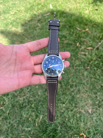 Pilot’s Chronograph Watch - Classic Black/Khaki Dial - Brown Leather Strap