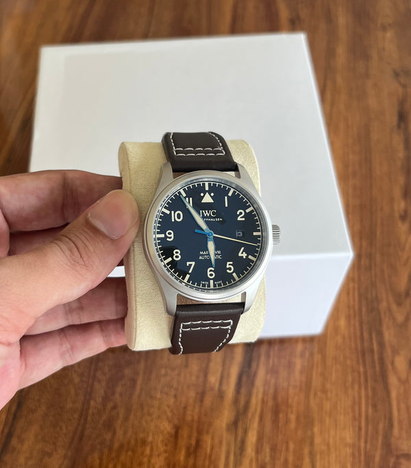 Mark XVIII Pilot's Watch - Classic Black/Khaki Dial Matt Silver Case - Brown Leather Strap