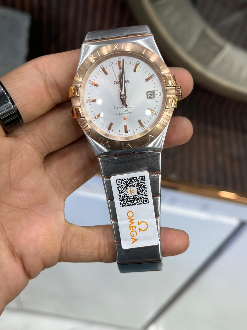 Omega constellation - Manhattan style - two tone rose gold/white