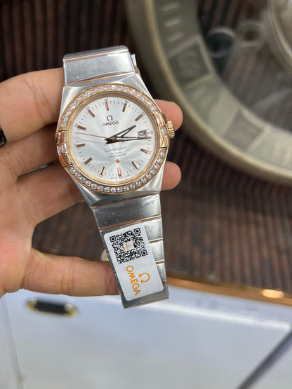 Omega constellation - Manhattan style - two tone rose gold/white