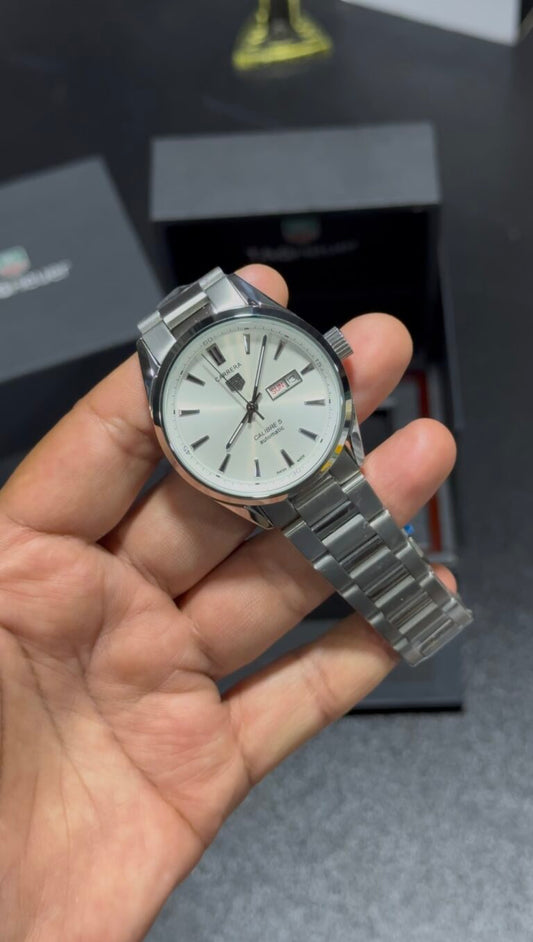 Tag Heuer Calibre 5 - white dial - silver bracelet