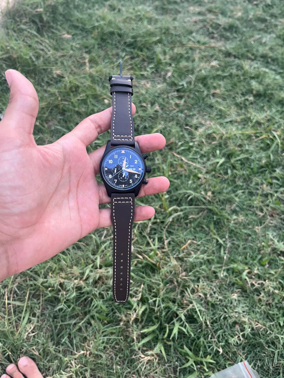 Top Gun Chronograph Watch - Black Case -  Brown Leather Strap