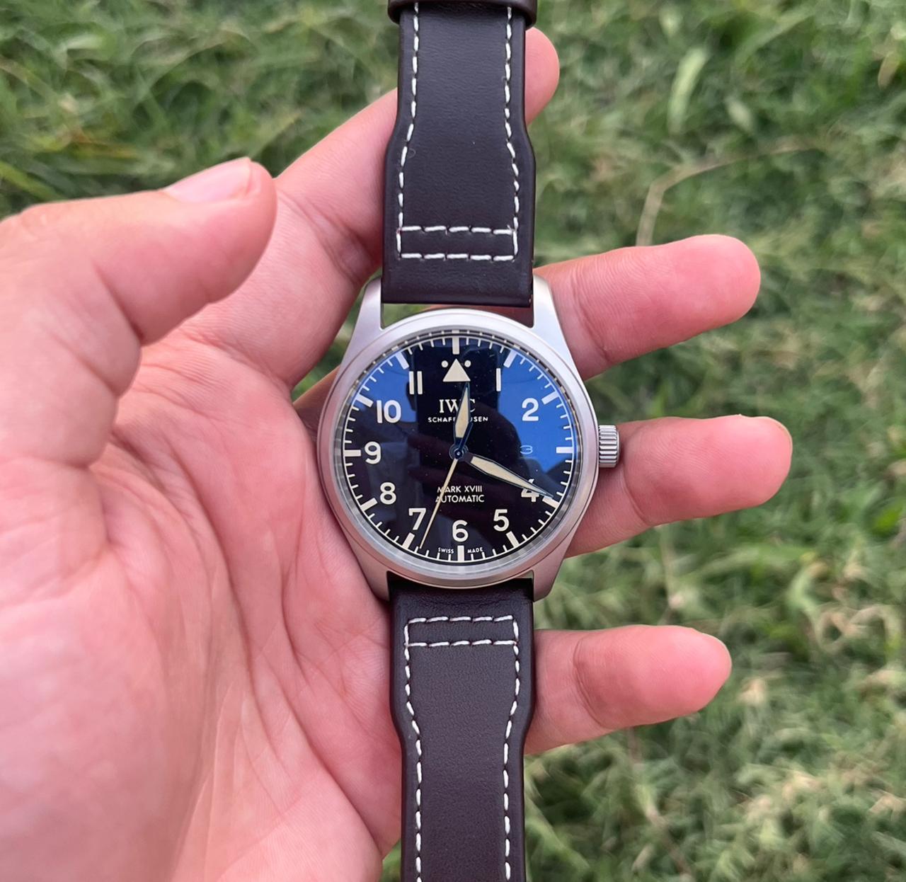 Mark XVIII Pilot's Watch - Classic Black/Khaki Dial Matt Silver Case - Brown Leather Strap