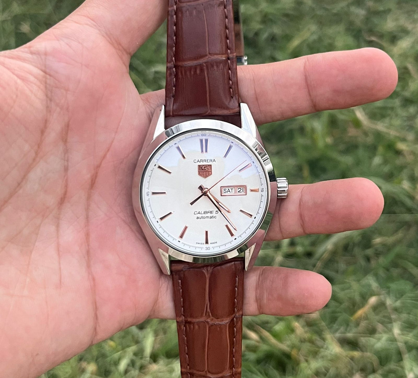 Carrera Clibre 5 - White Dial - Brown Leather Strap