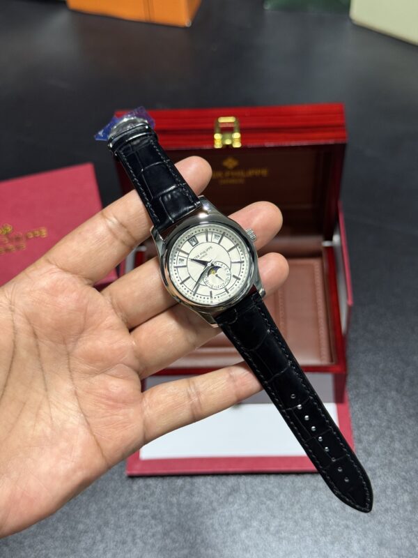 Patek Phillepe Annual calender with Moon Phase - White Dial - Black Leather Strap