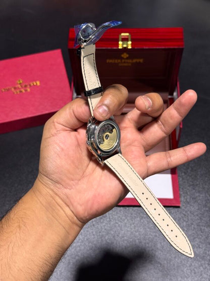 Patek Phillepe Annual calender with Moon Phase - White Dial - Black Leather Strap